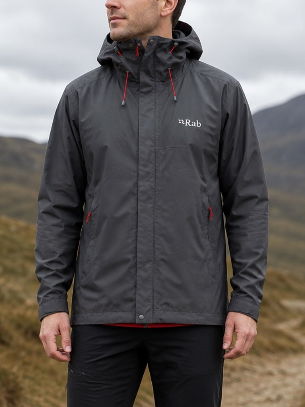 Rab Men’s Downpour Eco Waterproof Rain Jacket Gray |  Medium QWG-82 - Picture 3 of 13